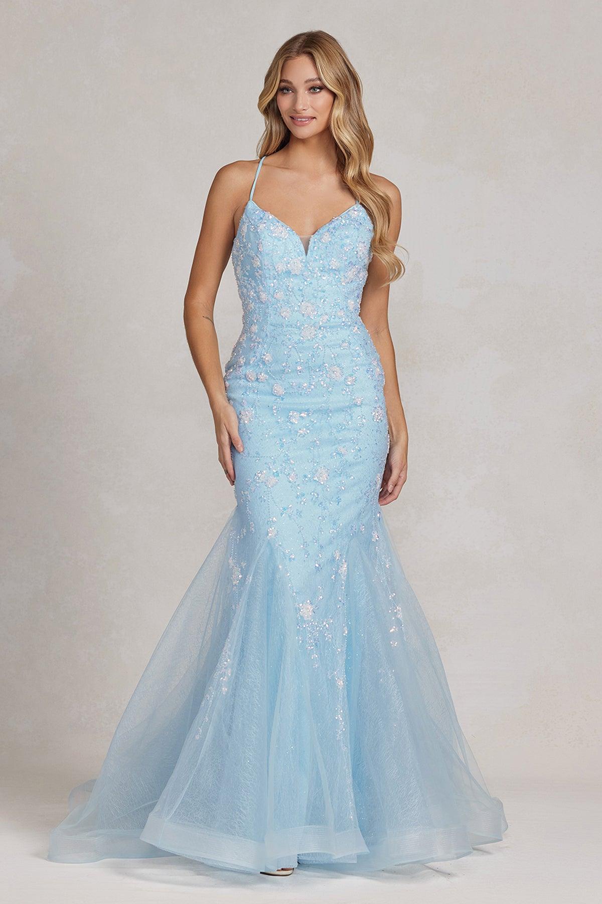 Nox Anabel C1117 Long Spaghetti Strap Prom Trumpet Gown