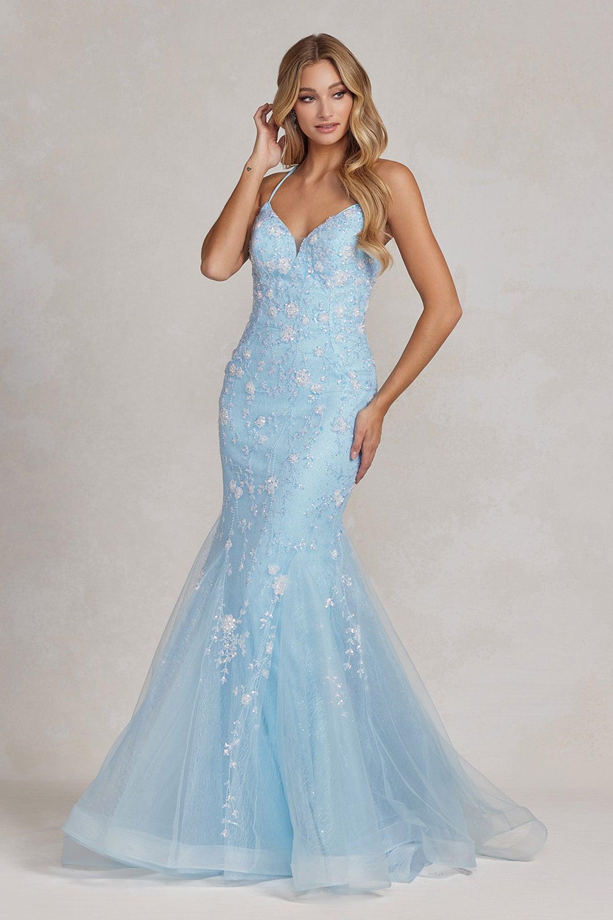 Nox Anabel C1117 Long Spaghetti Strap Prom Trumpet Gown