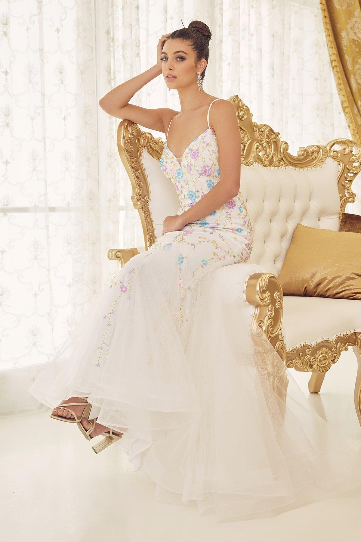 Nox Anabel C1117 Long Spaghetti Strap Prom Trumpet Gown