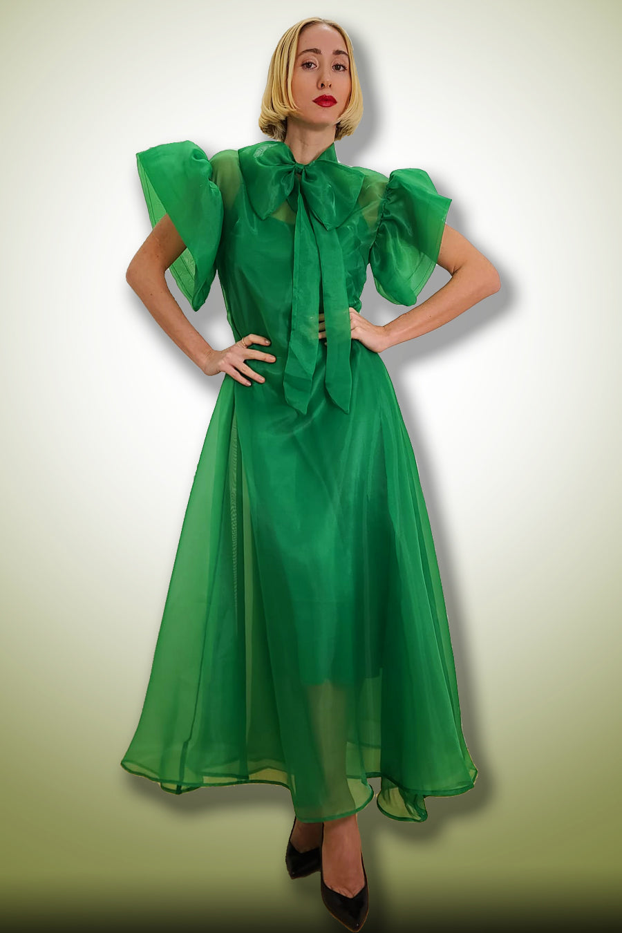 Flutter Sleeve Chiffon Ribbon Long Dress