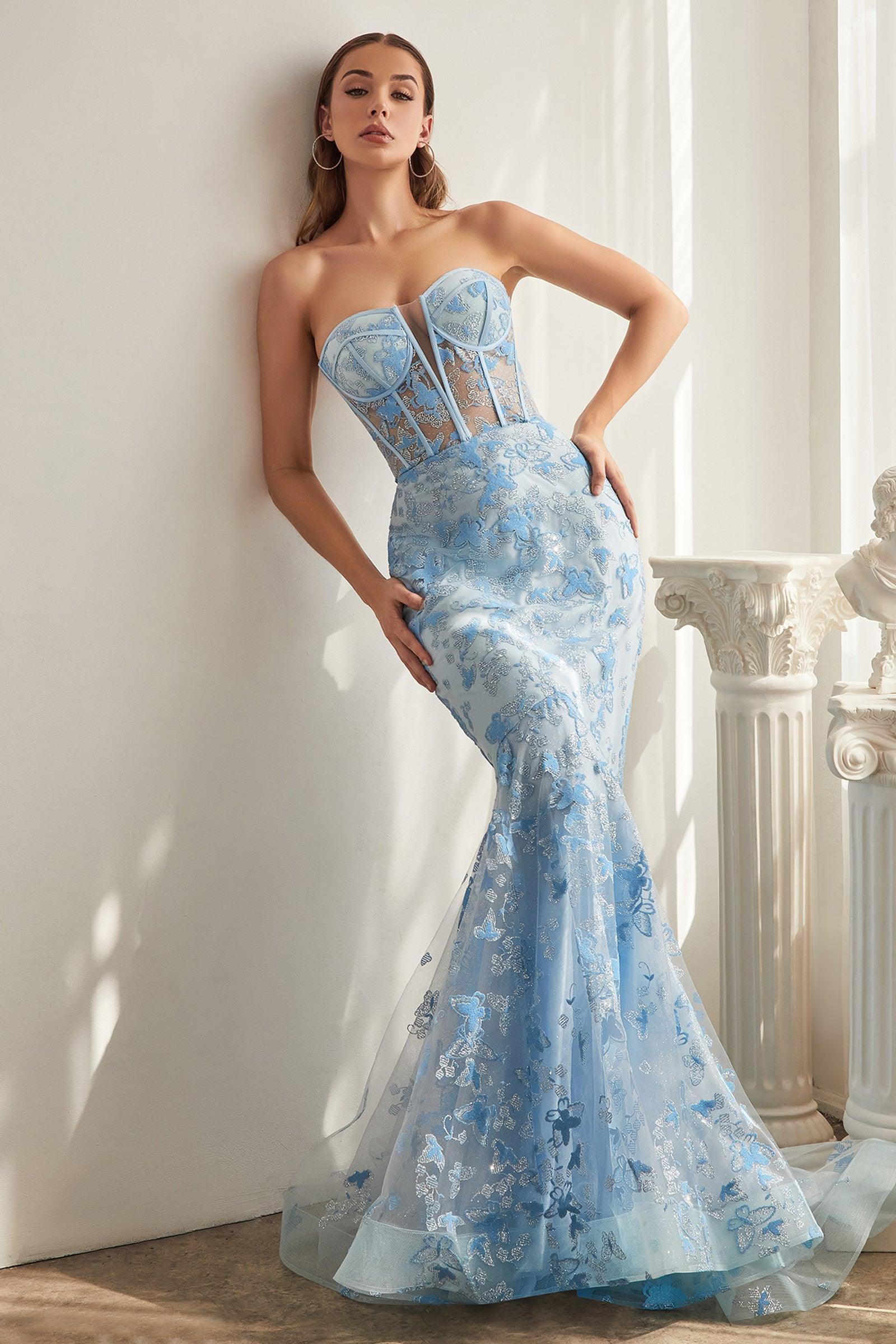 Prom Dresses Strapless Long Fitted Evening Gown Blue
