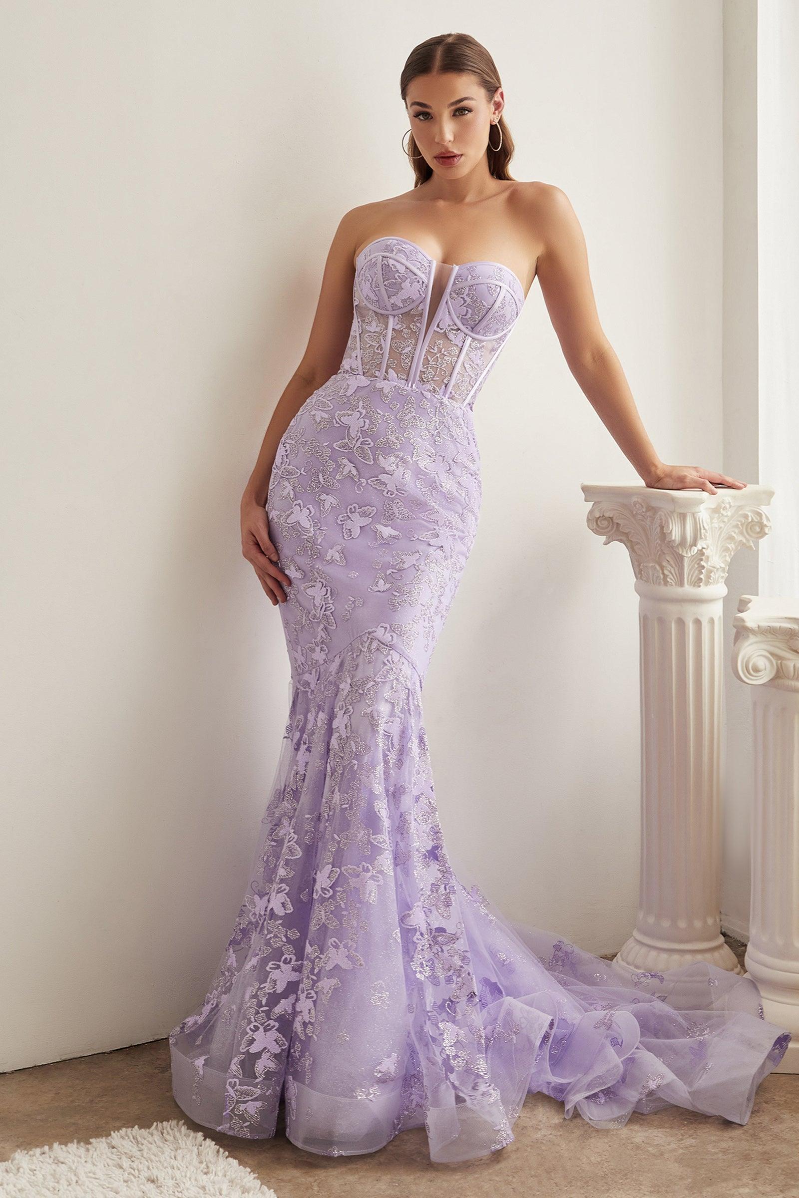Prom Dresses Strapless Long Fitted Evening Gown Lavender