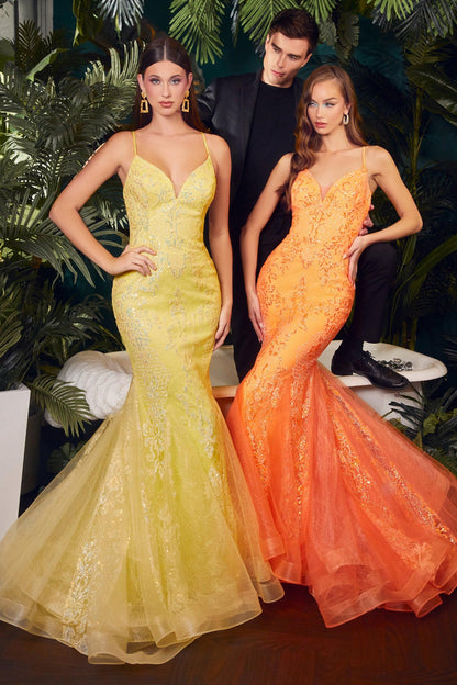 Prom Dresses Long Fitted Evening Gown Orange Yellow