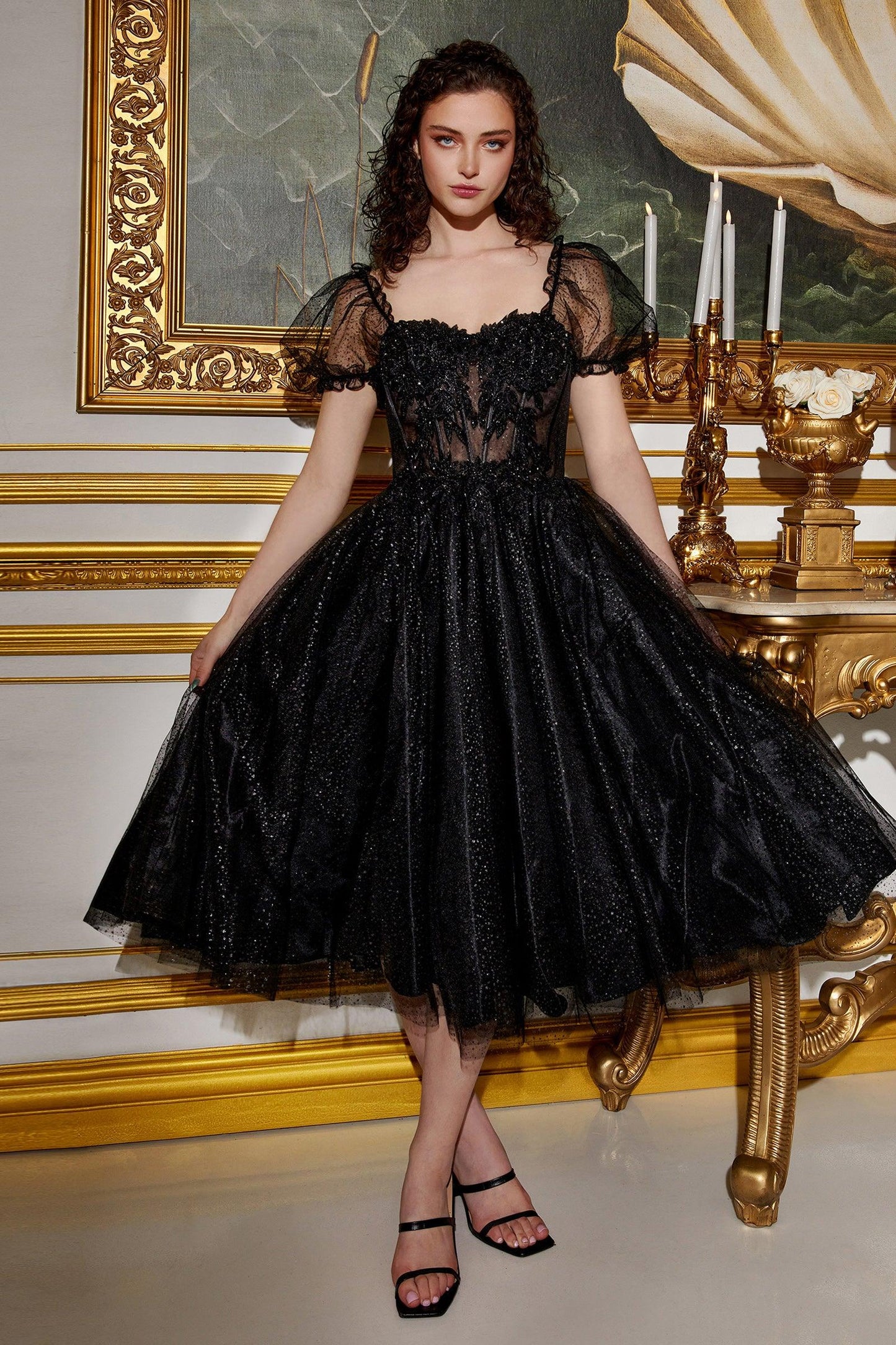Prom Dresses Formal Midi Glitter Prom Dress Black