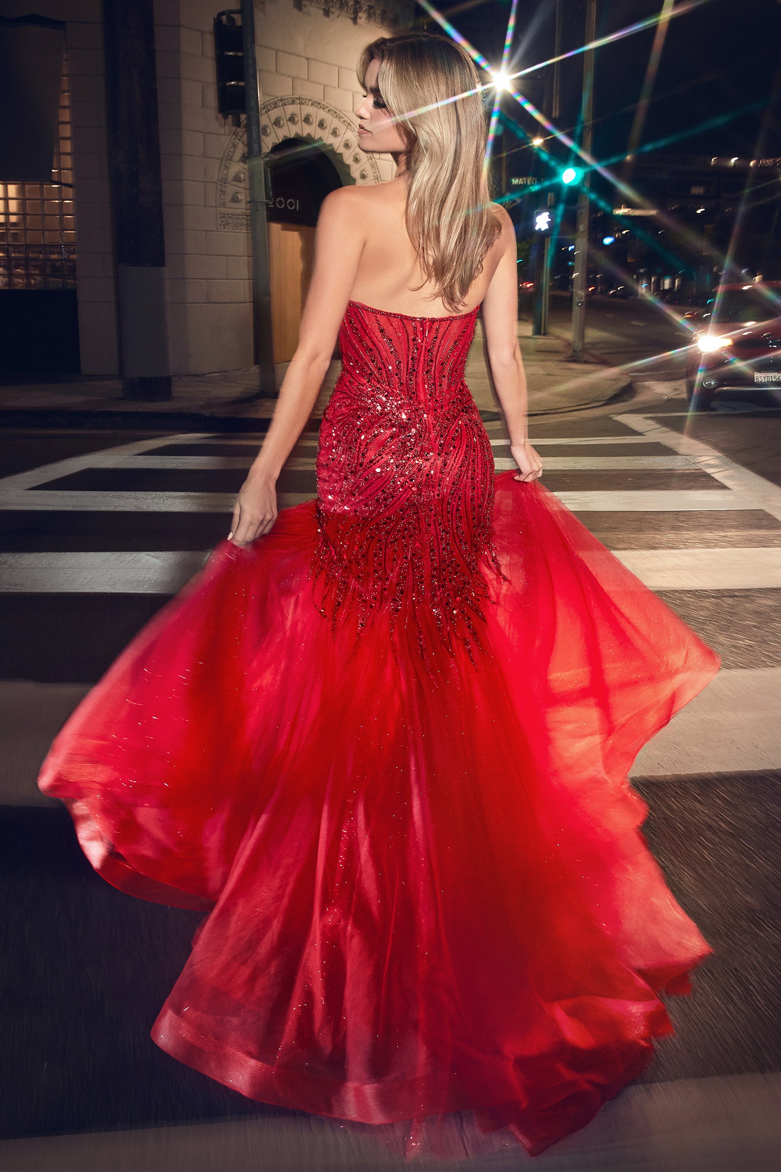 Prom Dresses Long Sequin Strapless Mermaid Dress Red