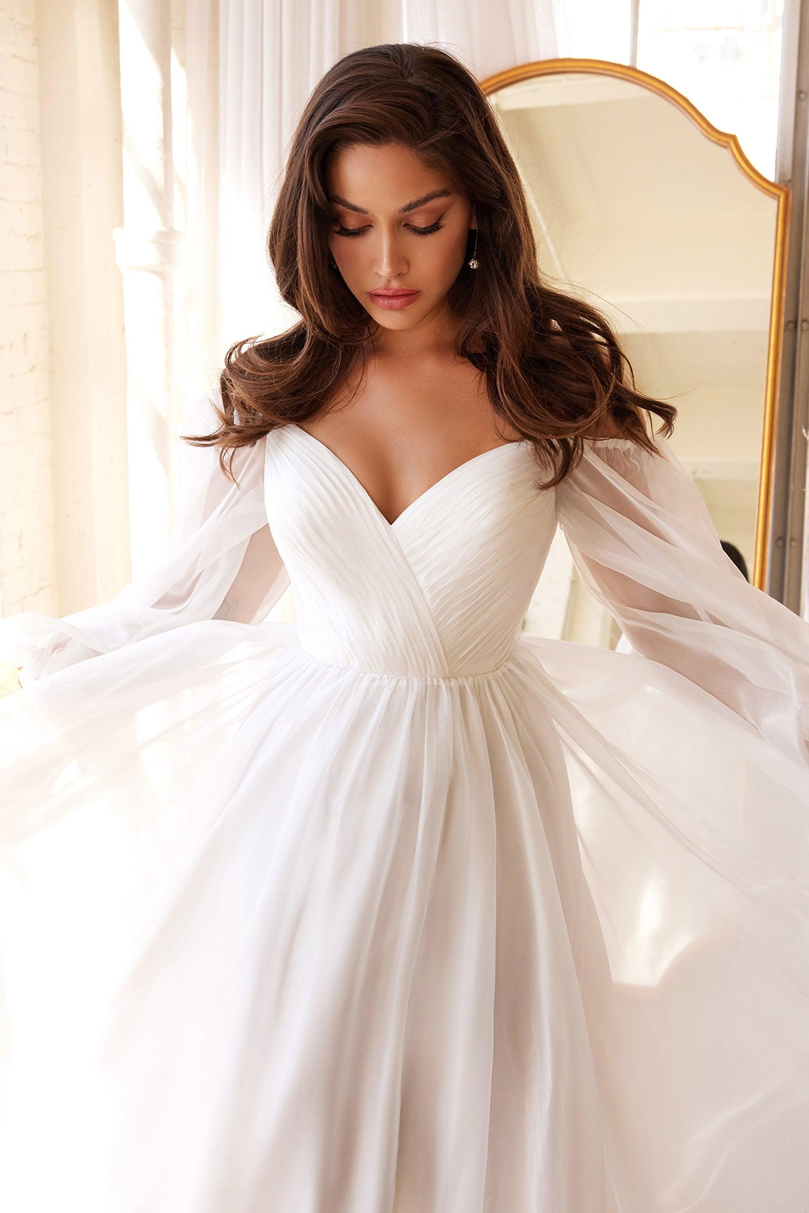 Wedding Dresses Sheer Sleeves Wedding Dress Off White