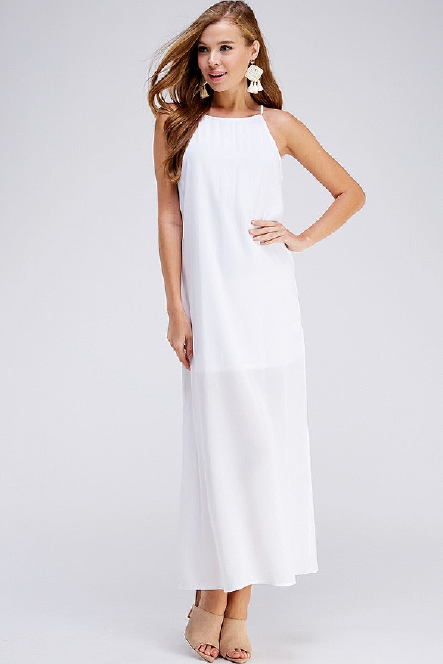 Formal Dresses Long Halter Neck Dress  White