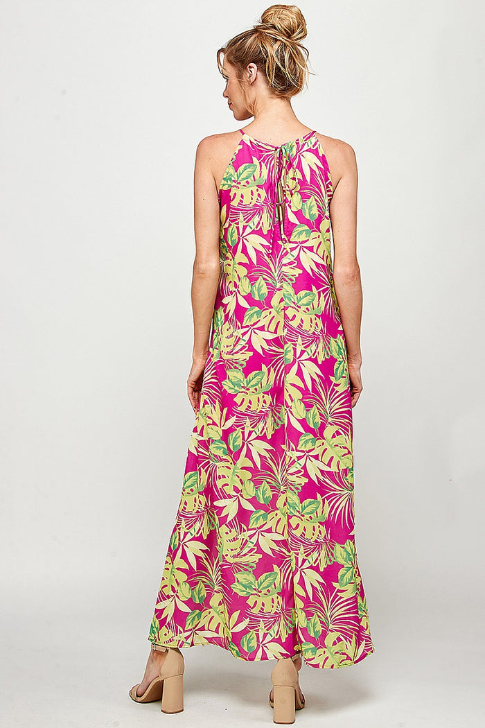 Formal Dresses Long Tropical Print Maxi Dress Fuchsia