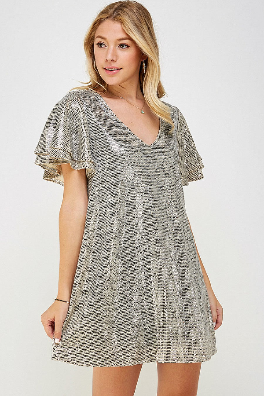 Short Ruffle Sleeve Snake Print Flare Dress