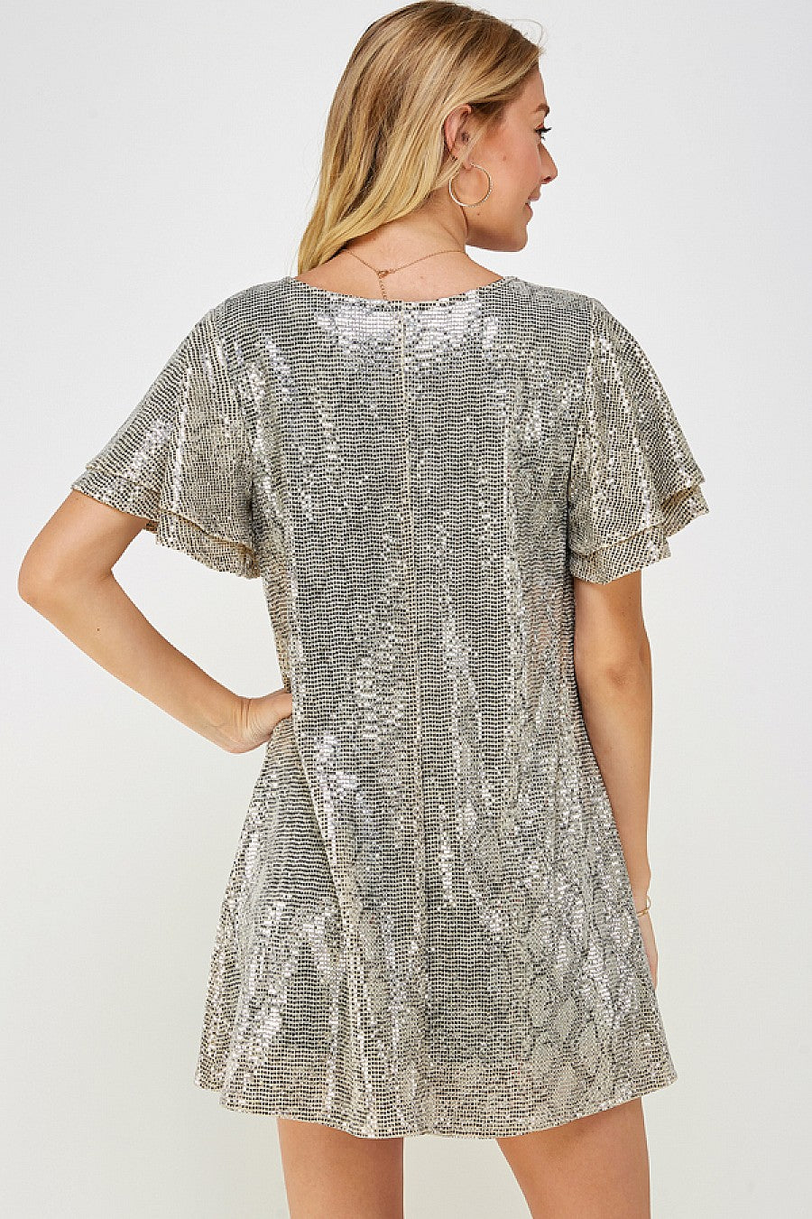Short Ruffle Sleeve Snake Print Flare Dress