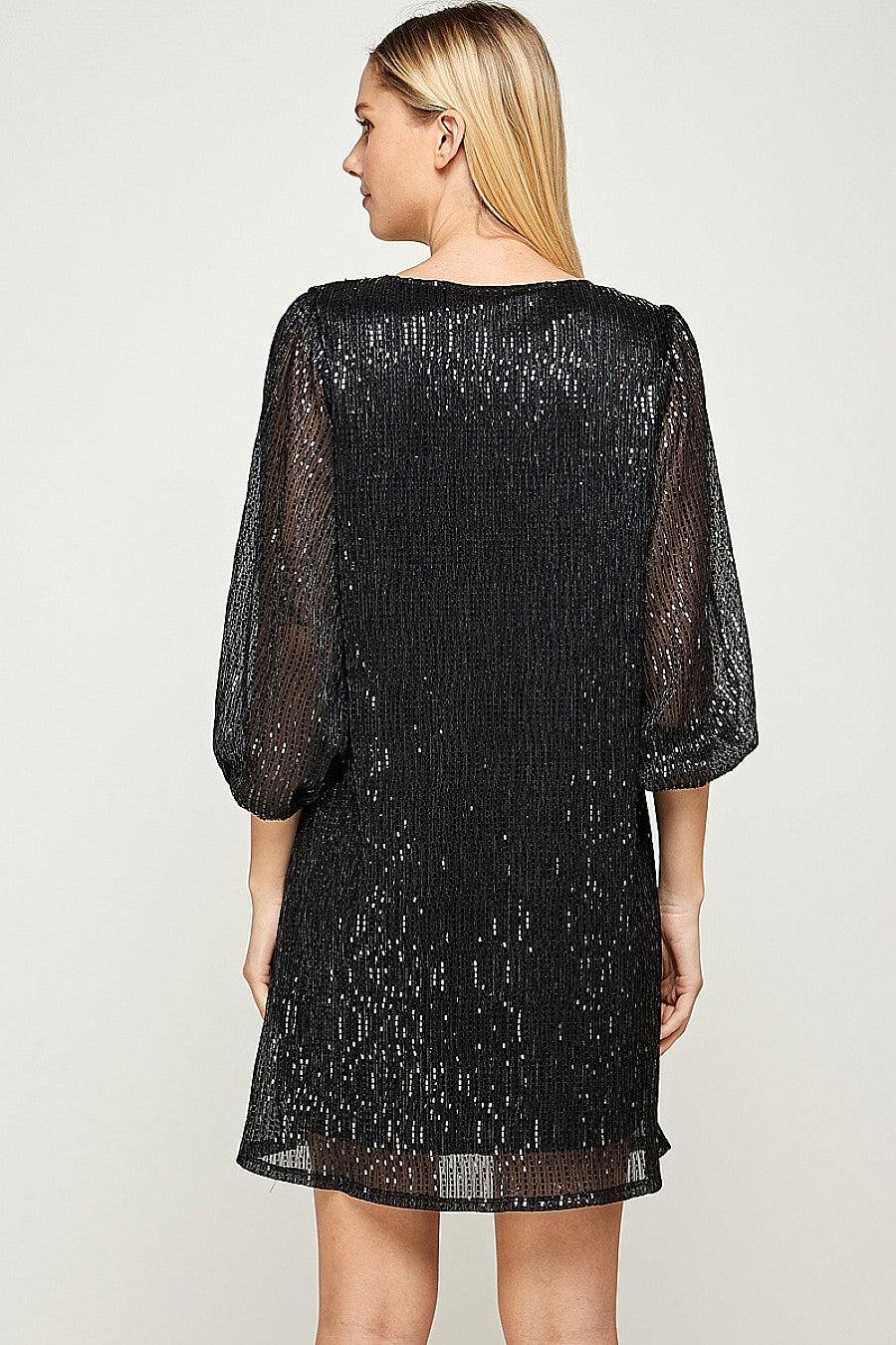 Short 3/4 Sleeve V Neck Mini Dress