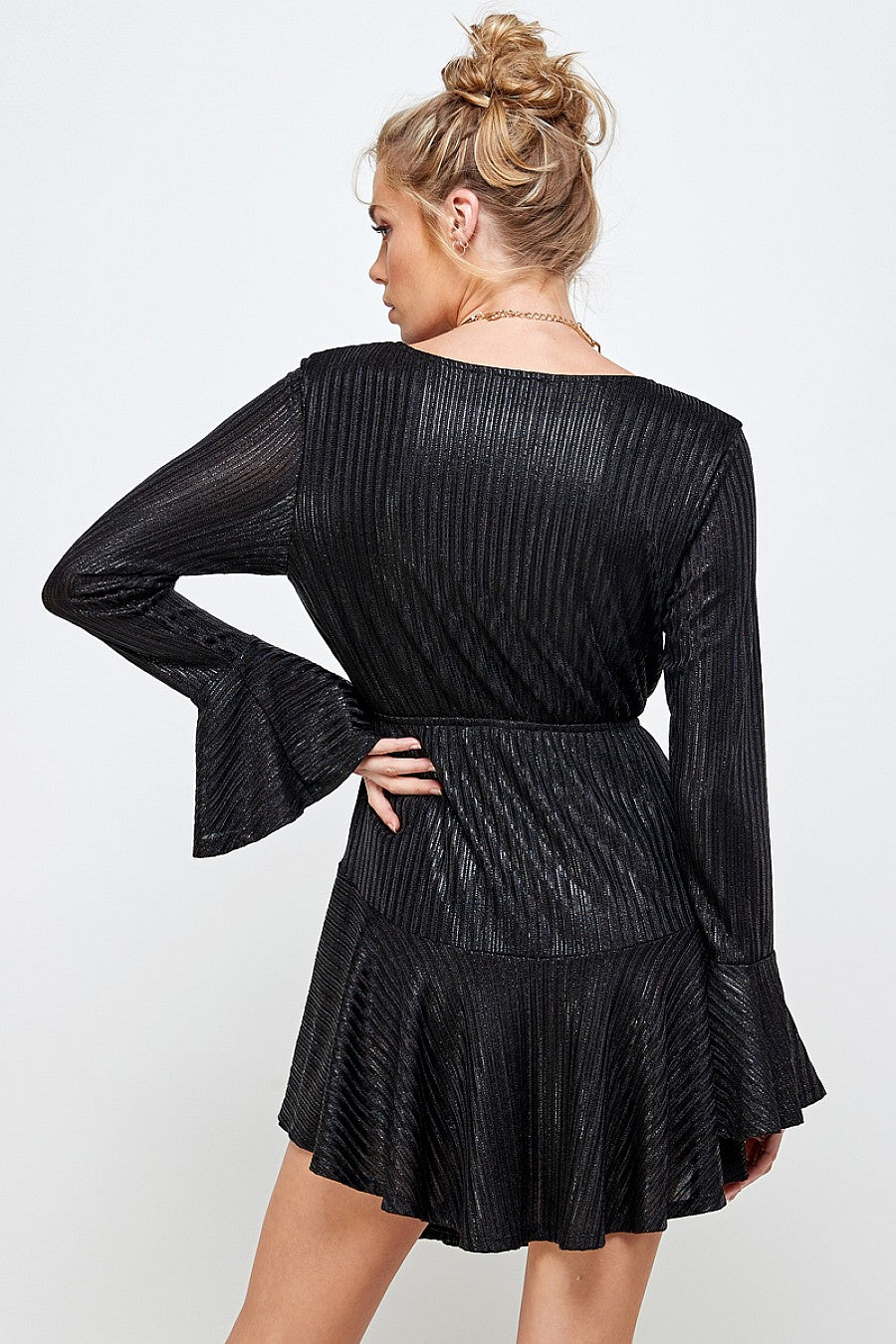 Long Sleeve V Neck Mini Dress