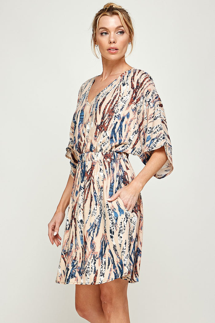 Cocktail Dresses Short Zebra Print Pocket Dress Taupe