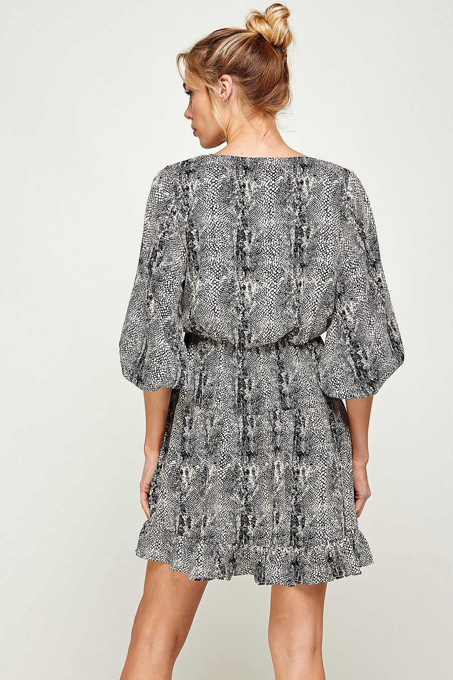 Short V Neck Printed Ruffled Dress