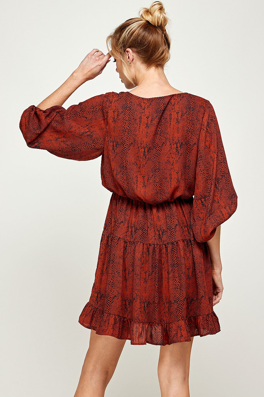 Short V Neck Printed Ruffled Dress