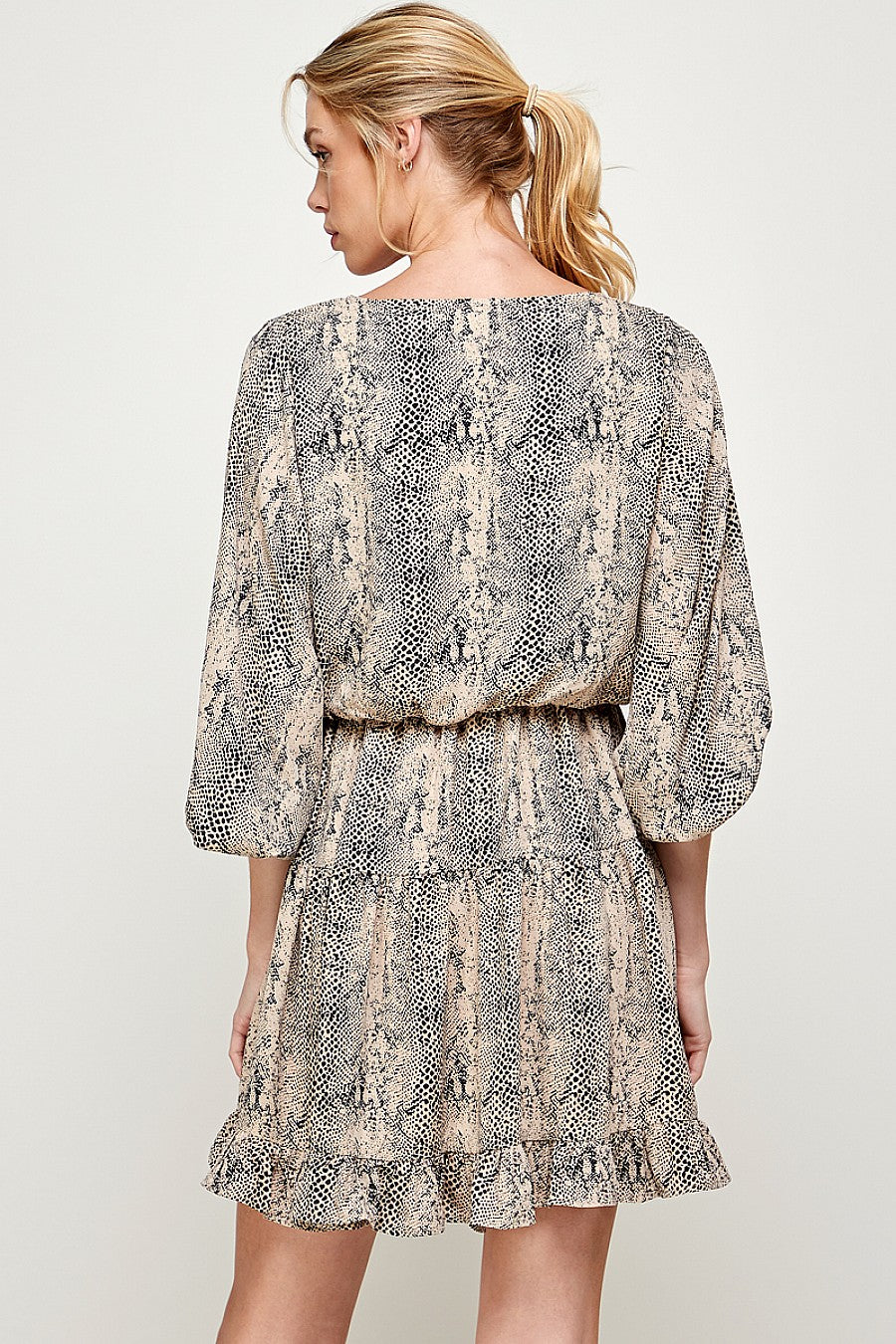 Short V Neck Printed Ruffled Dress