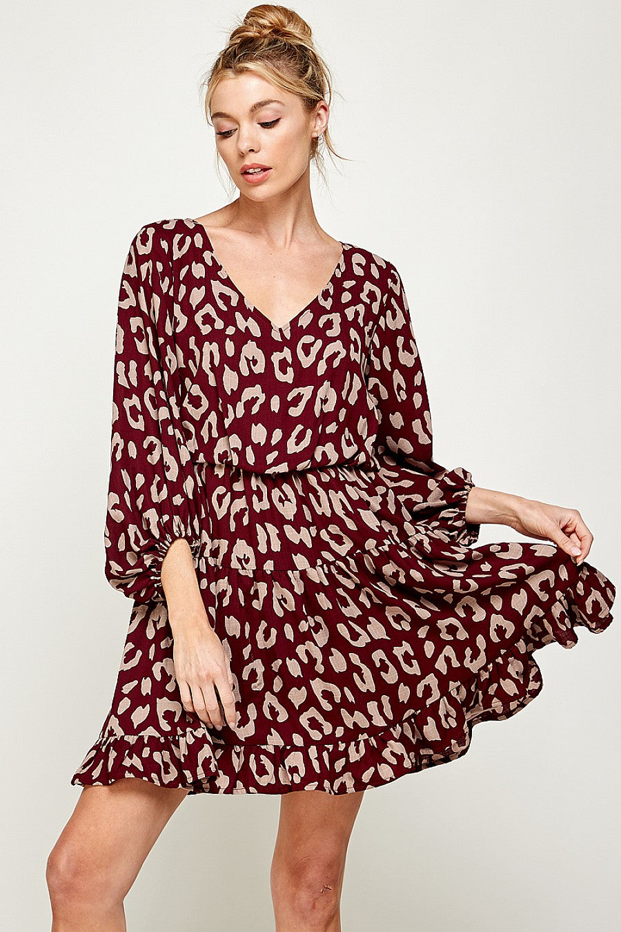 Short 3/4 Sleeve V Neck Printed Dress