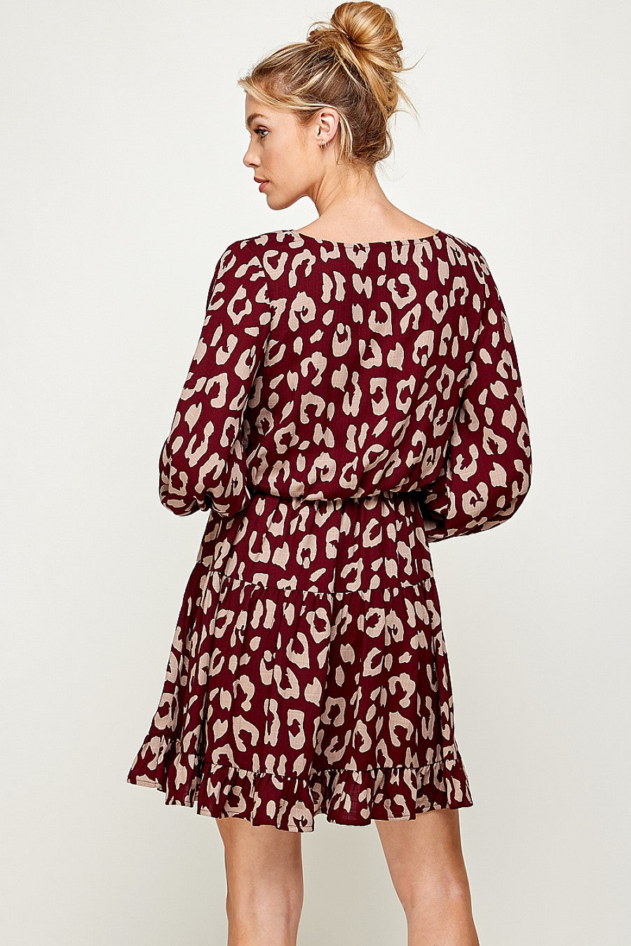 Short 3/4 Sleeve V Neck Printed Dress