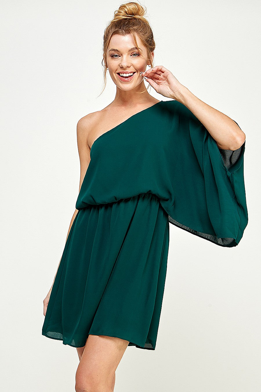 Cocktail Dresses Short One Shoulder Dress Hunter Green
