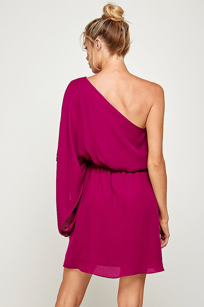 Cocktail Dresses Short One Shoulder Dress Magenta