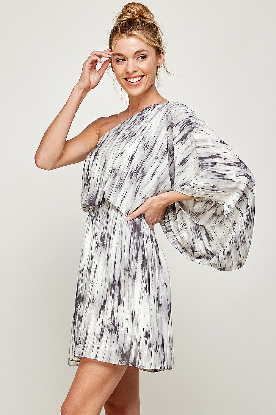 One Shoulder Print Short Dress