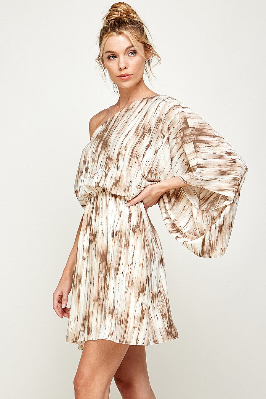 One Shoulder Print Short Dress
