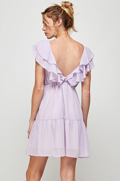 Cocktail Dresses Short V Neck Ruffled Mini Dress Lavender