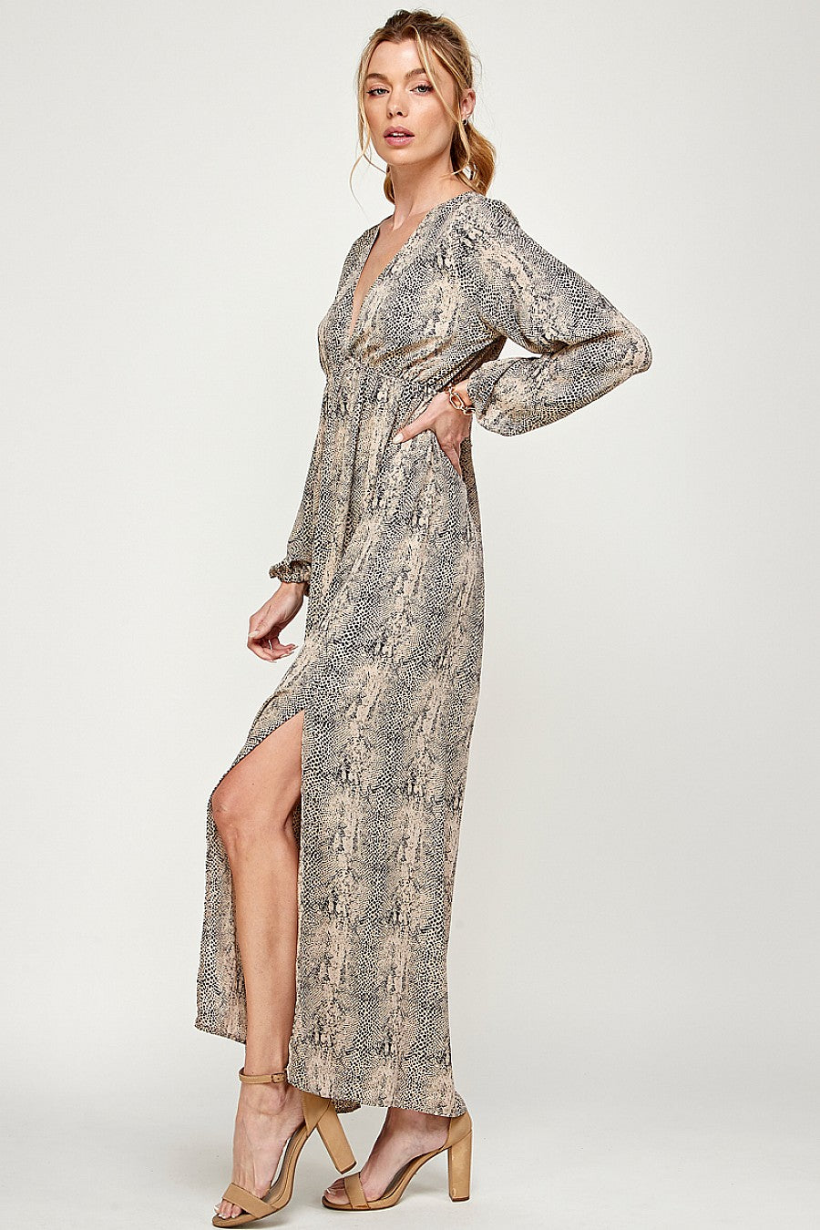 Long Sleeve Animal Print Maxi Dress