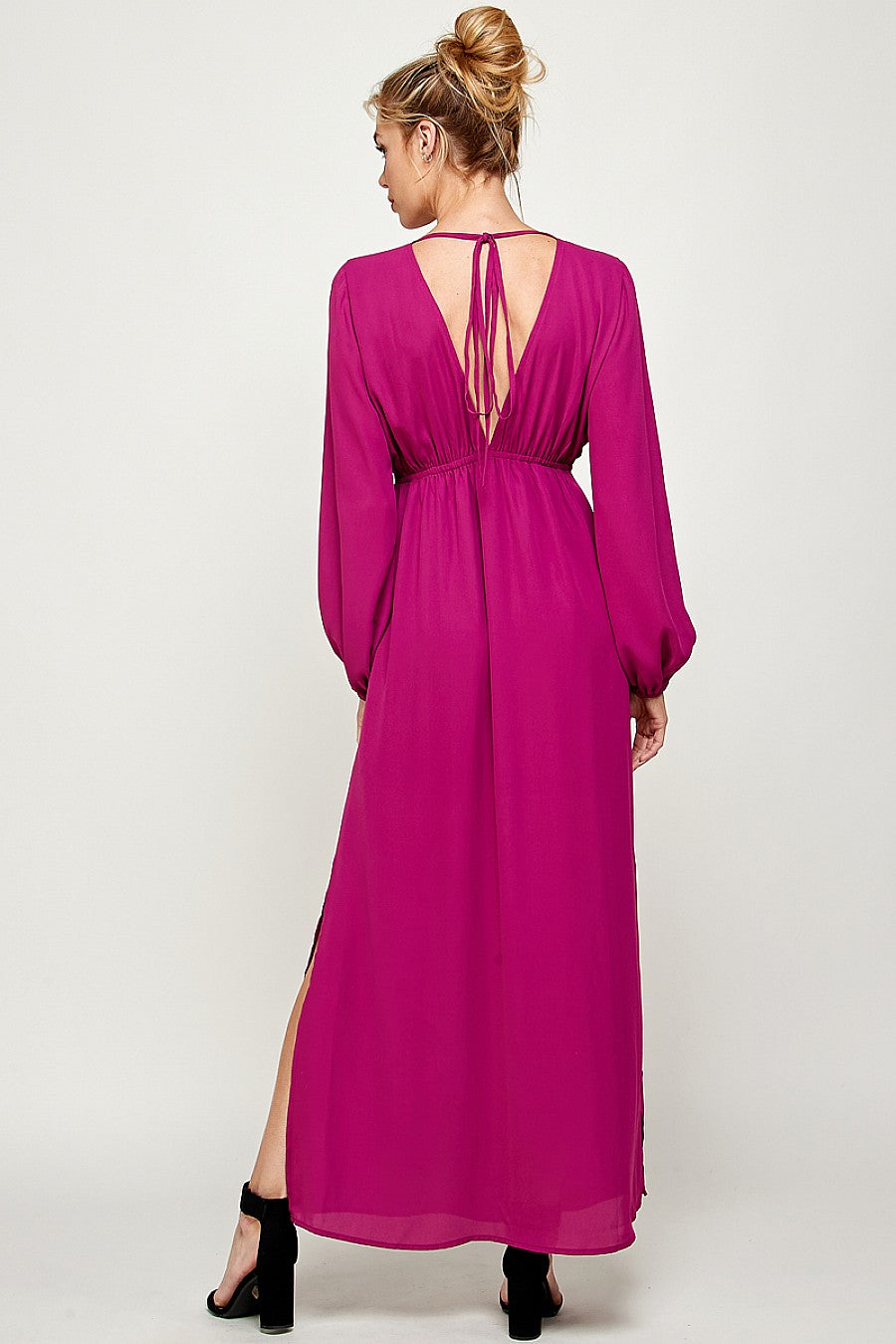 Formal Dresses Long Sleeve Side Slit Maxi Dress Magenta