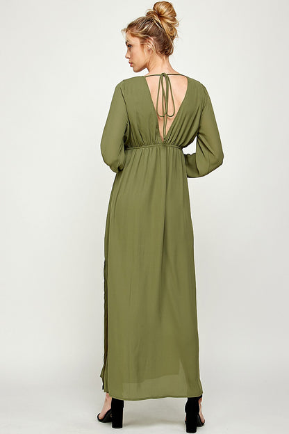 Formal Dresses Long Sleeve Side Slit Maxi Dress Olive