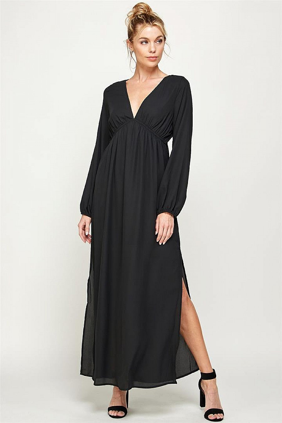 Formal Dresses Long Sleeve Side Slit Maxi Dress Black