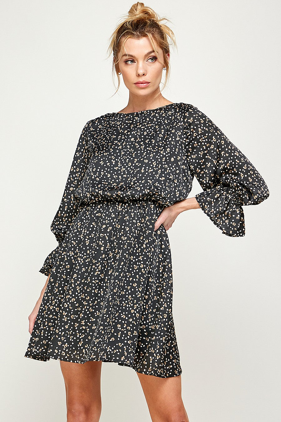 3/4 Sleeve Printed Short Dress