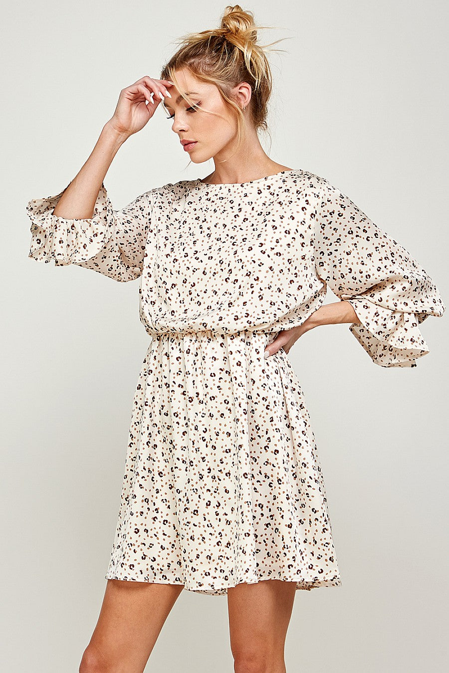 3/4 Sleeve Printed Short Dress
