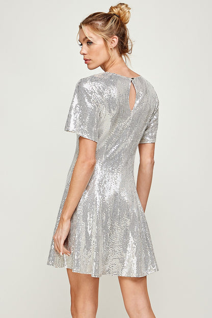 Cocktail Dresses Short Sleeve Mini Dress Silver