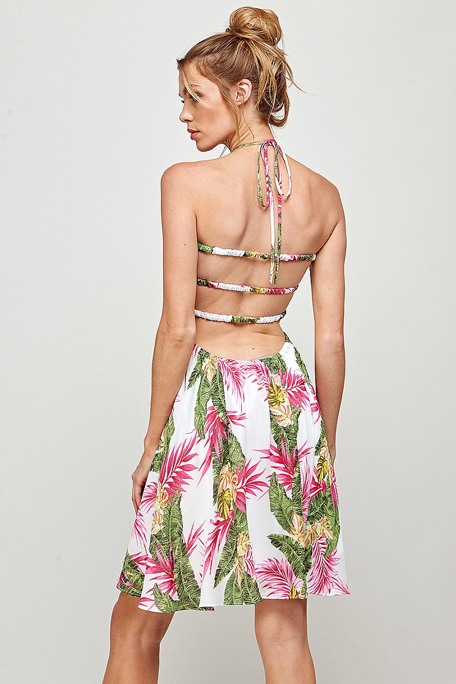 Entro Pink Tropical Halter Dress