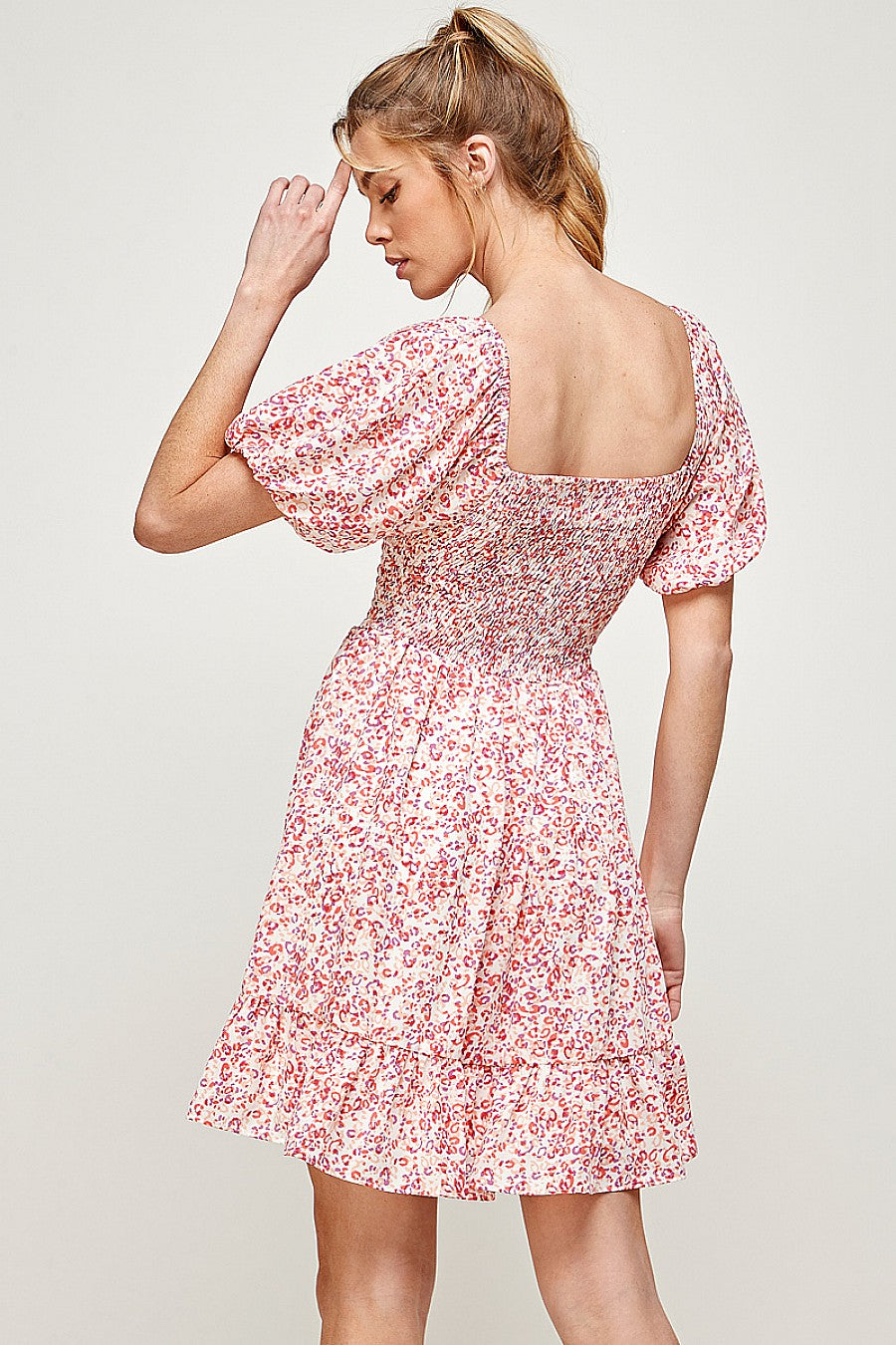 Short Puff Sleeve Printed Mini Dress