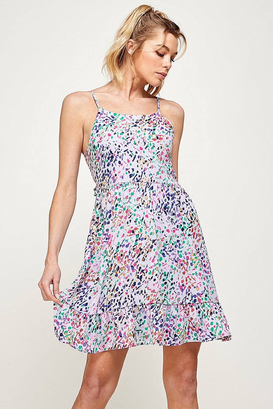 Short Printed Spaghetti Strap Mini Dress