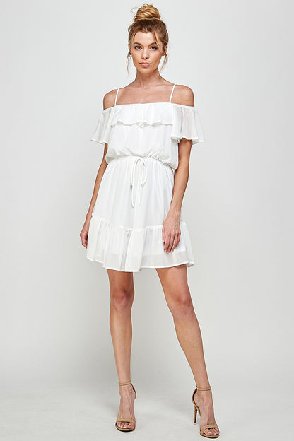 Cocktail Dresses Short Off Shoulder Ruffled Dress Off White