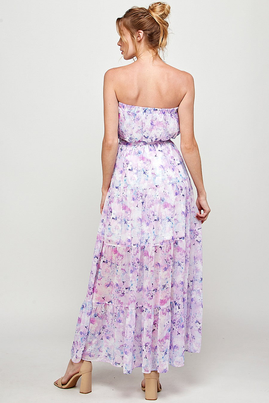Formal Dresses Long Strapless Floral Print Maxi Dress Lavender