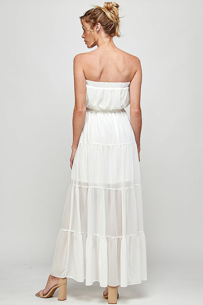 Formal Dresses Long Strapless Maxi Dress Off White