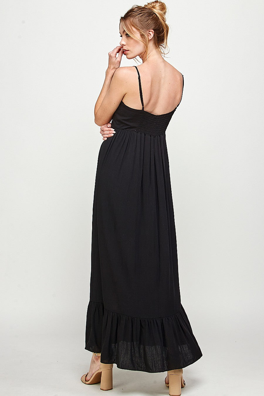Black Long Spaghetti Strap Ruffled Maxi Dress for $59.99 – The Dress Outlet