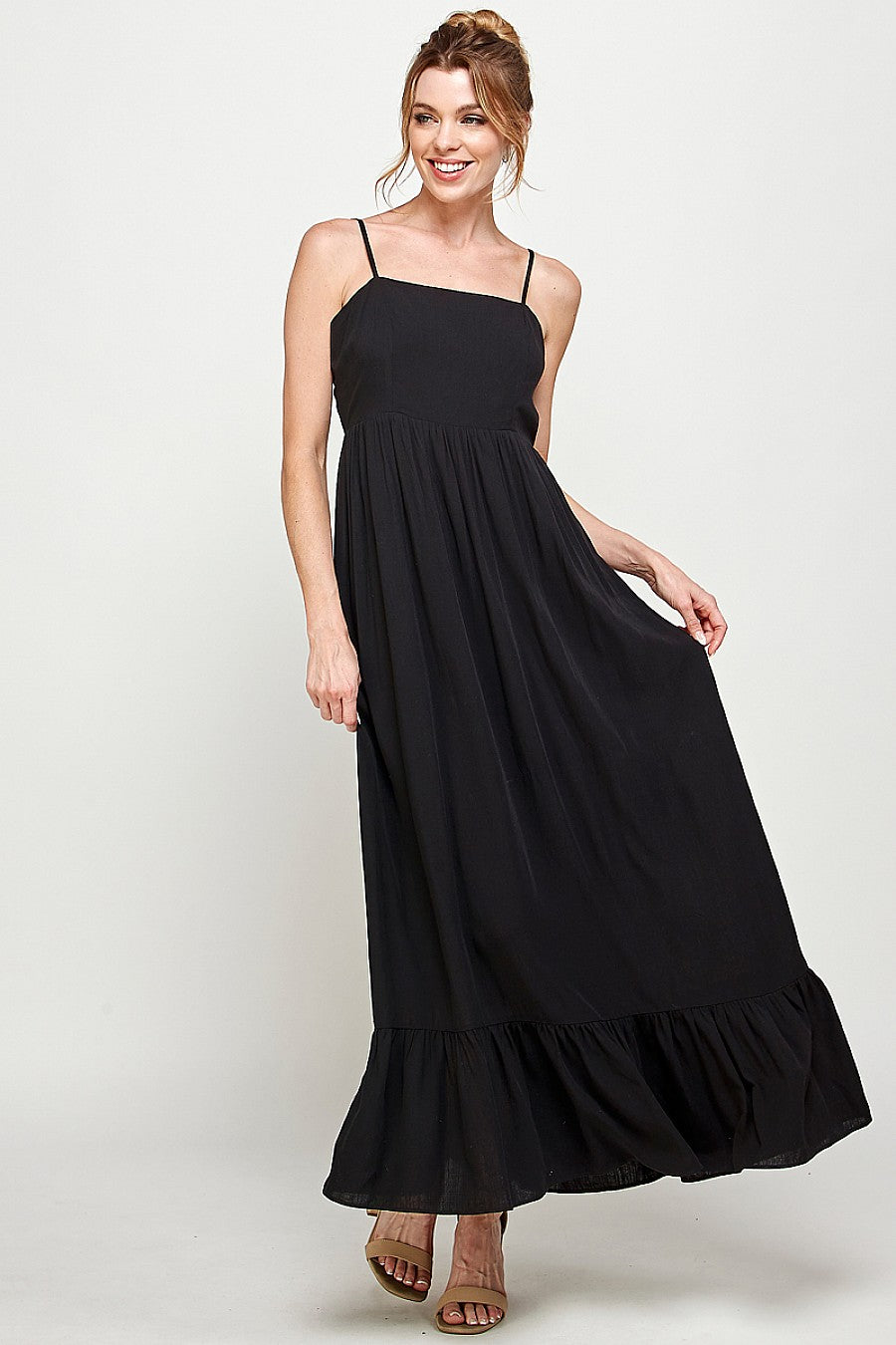 Formal Dresses Long Spaghetti Strap Ruffled Maxi Dress Black
