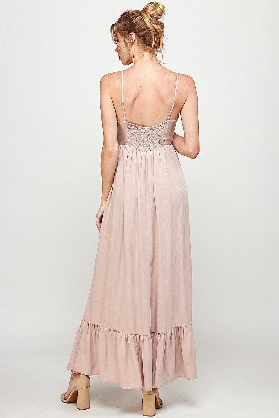 Long Spaghetti Strap Ruffled Maxi Dress