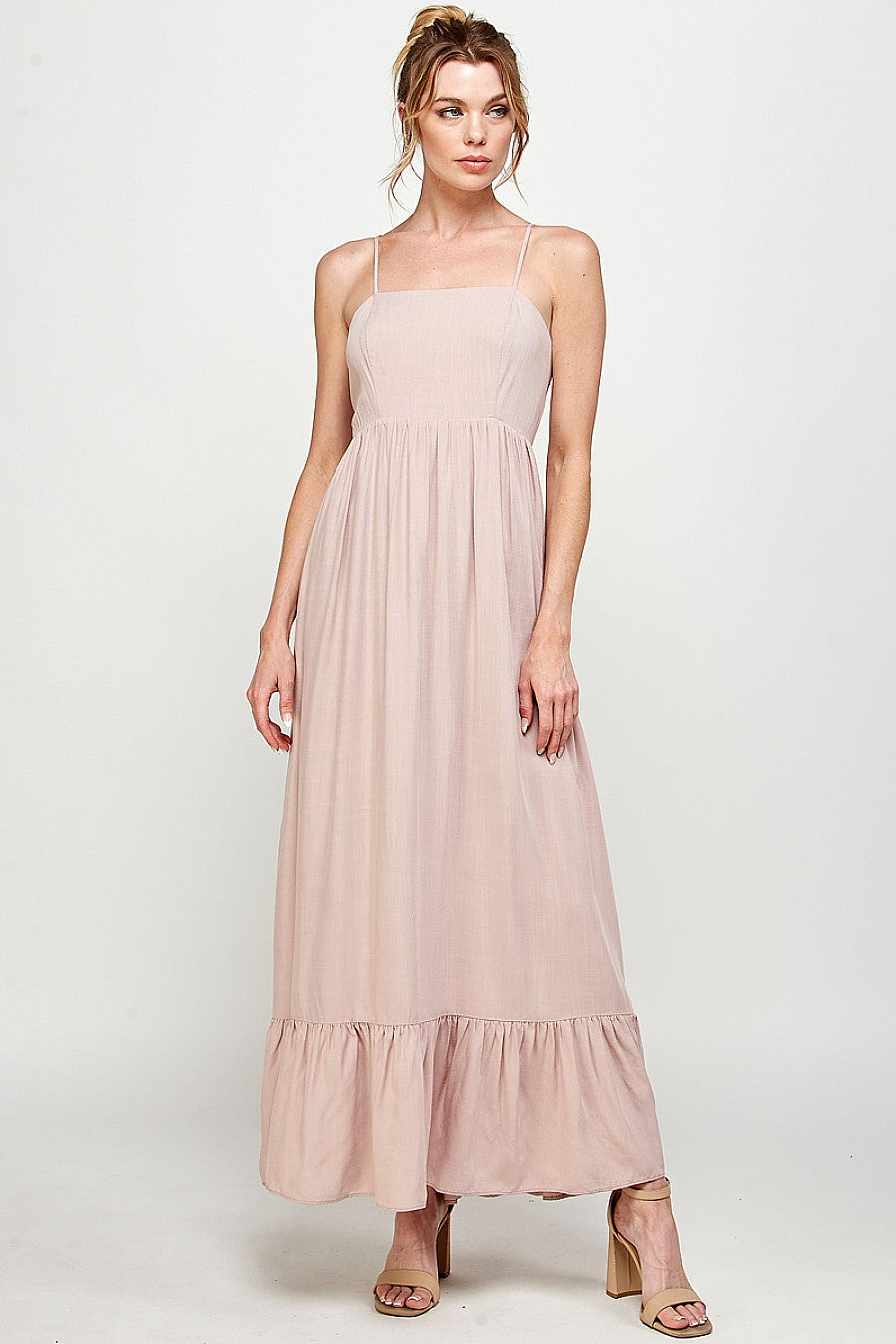 Long Spaghetti Strap Ruffled Maxi Dress