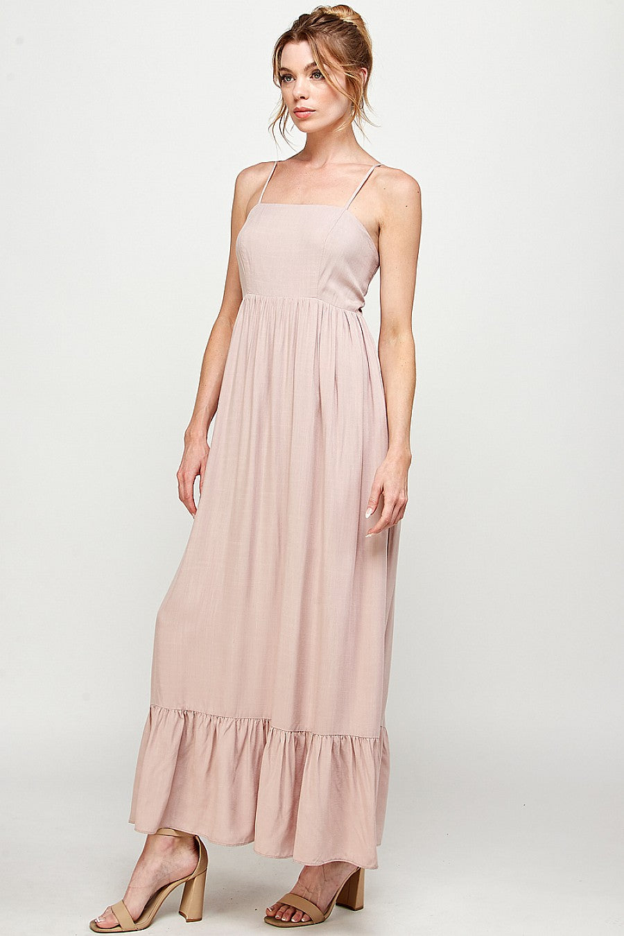 Long Spaghetti Strap Ruffled Maxi Dress