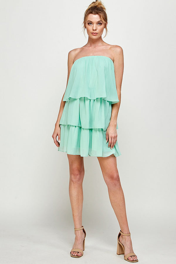 Short Strapless Tiered Mini Dress