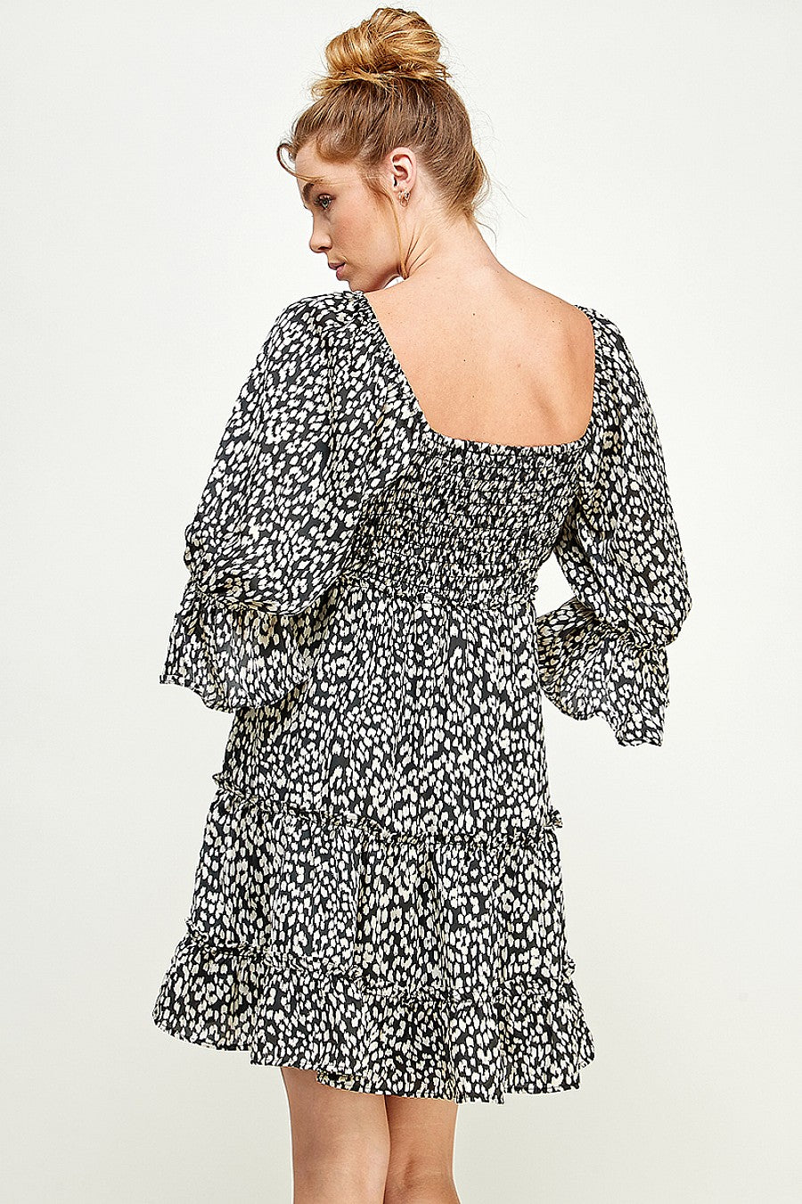 Short 3/4 Sleeve Printed Satin Dress