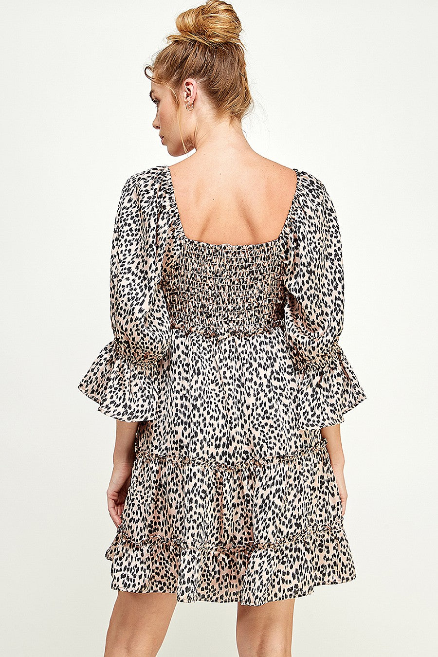 Short 3/4 Sleeve Printed Satin Dress