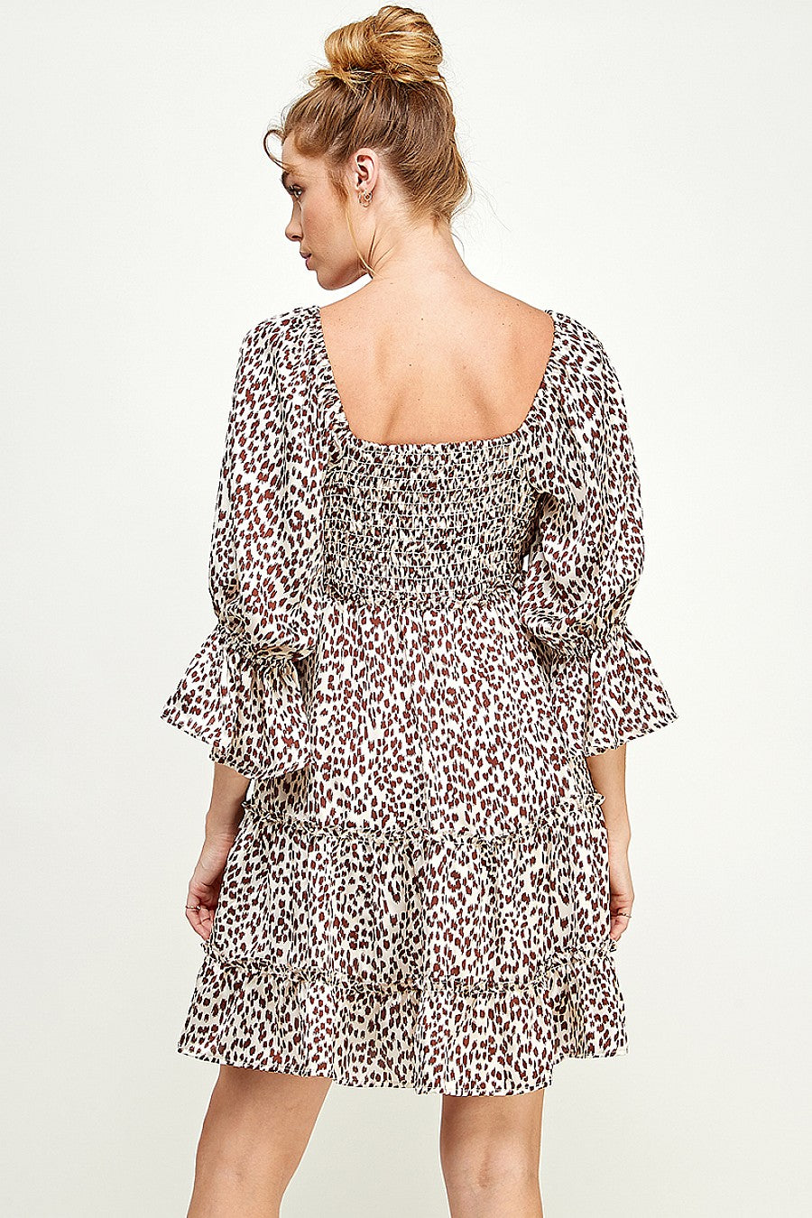 Short 3/4 Sleeve Printed Satin Dress