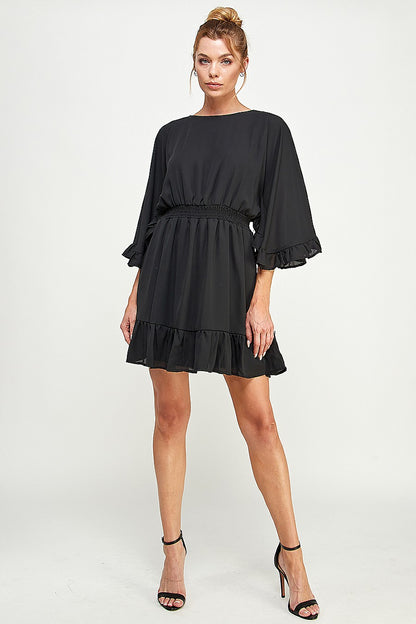 Cocktail Dresses Short Ruffled Sleeve Mini Dress Black